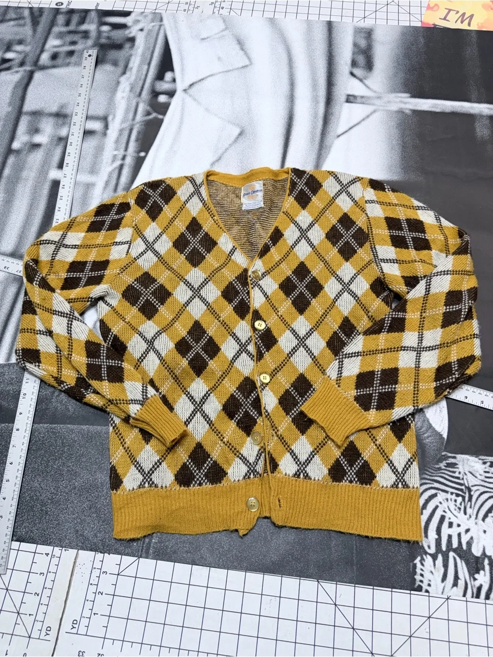 Bruce Cameron VNTG Mid Century MOD made in USA sz Medium Argyle Cardigan A5